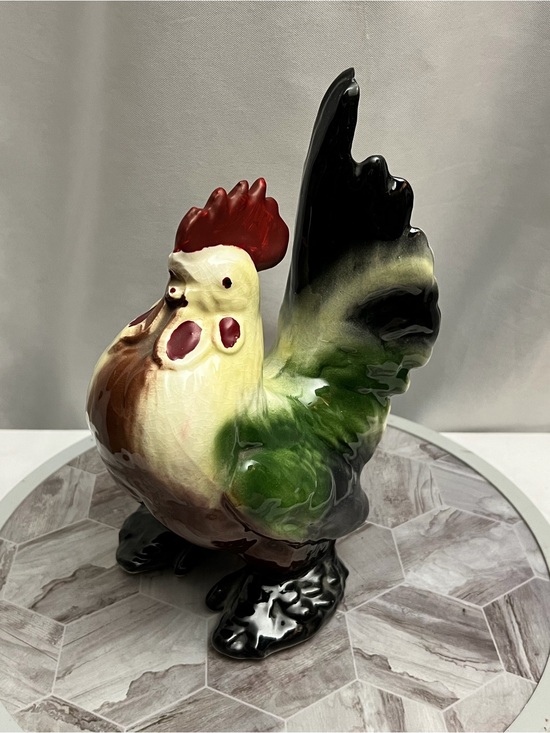 Source Unknown Other - Vintage Ceramic Rooster Figurine Green Brown Black Farmhouse Kitchen Decor 9”